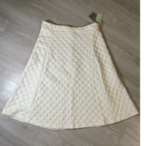 HD in Paris Textured Circle Skirt Cream White A-line Midi Women's Size M